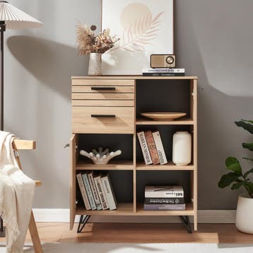 Dressoir Noppen 100x80x38 cm eikenkleurig en zwart [en.casa], Verzenden, Nieuw