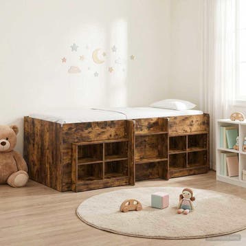 vidaXL Loft Bed Frame met Kast 3 st Gerookt eiken Bewerkt, Verzenden, Nieuw, Bruin, Hout