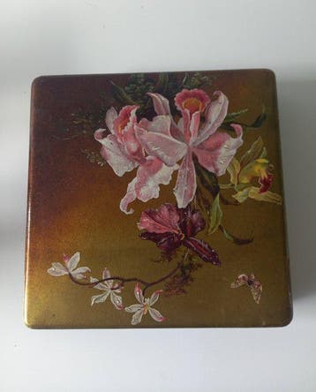 Doos - Orchideeën en vlinders - Papier-mâché - Doos van