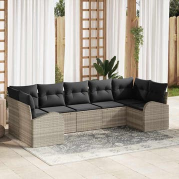vidaXL Tuinbankenset 7 st Lichtgrijs poly rattan, Verzenden, Nieuw, Rotan, 7 zitplaatsen