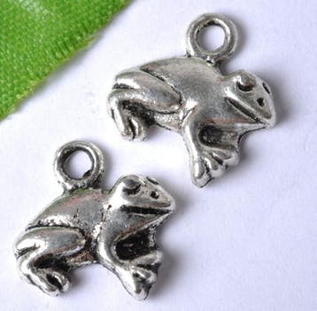 6 x Tibetaans zilveren bedel van een kikker 13 x 12mm, Ophalen of Verzenden, Nieuw, Bedel