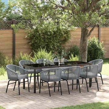 vidaXL Tuin eettafelset 9 pcs Antraciet Gepoedercoat staal, Verzenden, Nieuw, Rotan, Meer dan 8 zitplaatsen