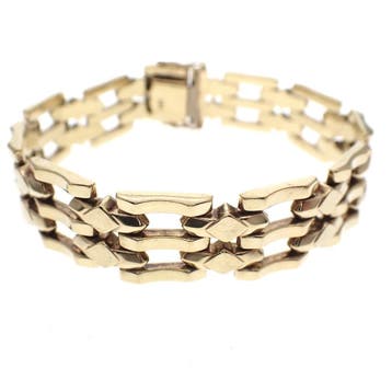 8 karaat brede tankschakel armband (Schakelarmband), Ophalen of Verzenden, Gebruikt, Geel, Goud