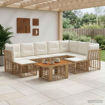 vidaXL Tuinbankenset 10 st Natuurlijk en Crème Wit poly, Verzenden, Nieuw