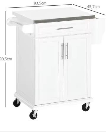 Keukeneiland met RVS Blad, Lade, Kast & Wielen – 83,5 cm, Huis en Inrichting, Verzenden, Nieuw
