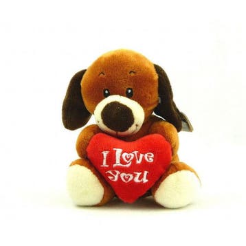 I Love You hond knuffel - pluche - bruin - 14 cm, Kinderen en Baby's, Speelgoed | Knuffels en Pluche, Verzenden, Nieuw