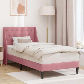 vidaXL Bedframe met hoofdeinde Roze 100 x 200 cm Fluweel, Verzenden, Nieuw, Eenpersoons, Stof