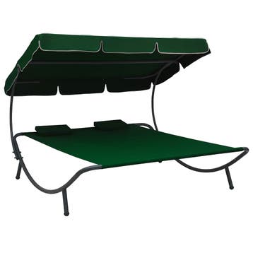 vidaXL Loungebed met luifel en kussens groen, Tuin en Terras, Verzenden, Nieuw