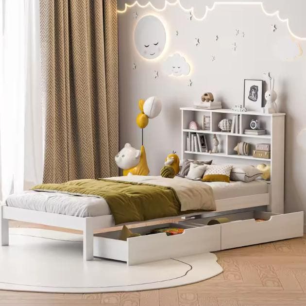 Eenpersoonsbed 90 × 200 cm met Opberglades – Modern Bedframe, Huis en Inrichting, Slaapkamer | Bedden, Nieuw, Verzenden