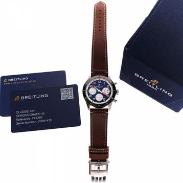 Breitling Classic AVI Mosquito Chronograph Y23380; Auto..., Ophalen of Verzenden, Zo goed als nieuw, Leer, Overige merken