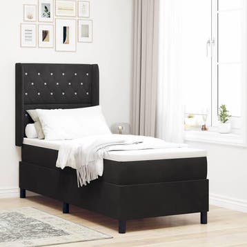 vidaXL Boxspringbed met matras Zwart 80 x 200 cm Fluweel, Eenpersoons, Verzenden, Zwart, Nieuw