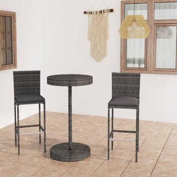 vidaXL 3-delige Tuinbarset met kussens poly rattan grijs, Verzenden, Nieuw, 2 zitplaatsen