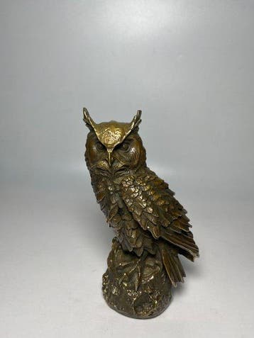 sculptuur, Metal Bronze Owl Sculpture - 17 cm - Brons