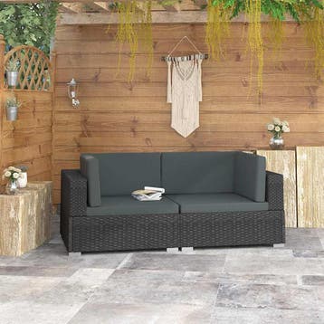 vidaXL Hoekbanken 2 st met kussens poly rattan zwart, Verzenden, Nieuw