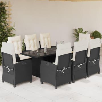 vidaXL 9-delige Tuinset poly rattan zwart, Verzenden, Nieuw, 8 zitplaatsen, Tuinset