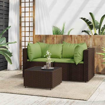 vidaXL 3-delige Loungeset met kussens poly rattan bruin, Tuin en Terras, Verzenden, Nieuw, Loungeset