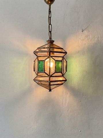 Plafondlamp - Metaal, Glazuur, Glas - Granadastijl lantaarn