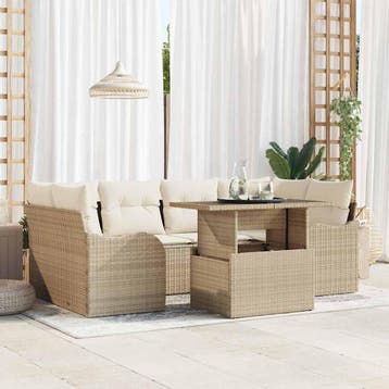 vidaXL Tuin Sofa Set 7 st 6-Aantal zitplaatsen Beige Poly, Verzenden, Nieuw, Rotan, 7 zitplaatsen