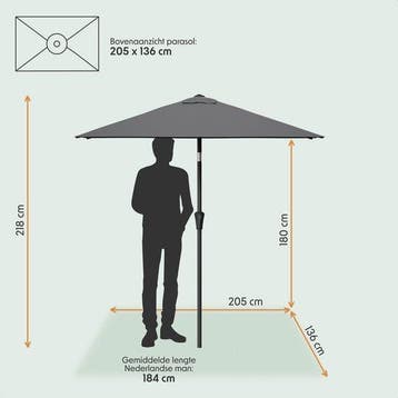 2dekans | LifeGoods Parasol - Tuin - 210x140cm - 30°, Ophalen of Verzenden, Zo goed als nieuw