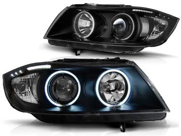 Koplampen BMW 3 serie E90 E91 05-08 Angel Eyes zwart, Ophalen of Verzenden, Nieuw