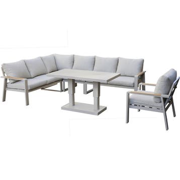 Lola dining hoek loungeset 6 delig verstelbare tafel latte, Ophalen of Verzenden, Nieuw, Aluminium