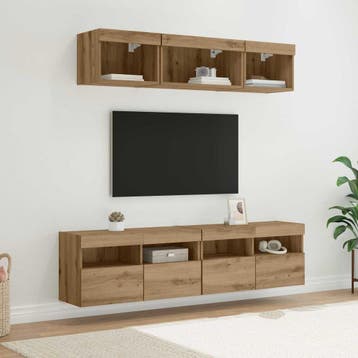 vidaXL TV Wand Eenheden met LED 5 st Artisan Eiken Bewerkt, Minder dan 50 cm, Verzenden, Nieuw, Minder dan 100 cm