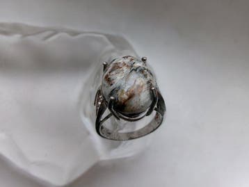 Zilver, Dendritische agaat - Ring - Art Deco-stijl