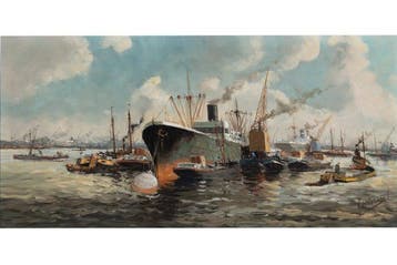 Adrianus Verveen (1912-1988) - Havengezicht met Schepen, Antiek en Kunst, Kunst | Schilderijen | Klassiek