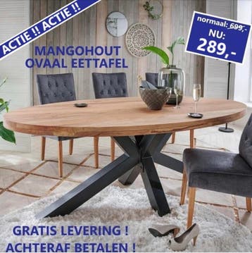 Ovaal eettafel mangohout € 289,-, Huis en Inrichting, Tafels | Eettafels, Mangohout , Verzenden, Vijf personen of meer, 200 cm of meer
