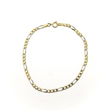 Bicolor gouden Figaro schakelarmband; 20 cm, Ophalen of Verzenden, Gebruikt, Goud, Goud