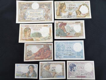 Frankrijk. - 9 Banknotes - Various Dates (Zonder