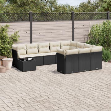 vidaXL 11-delige Loungeset met kussens poly rattan zwart, Verzenden, Nieuw, Meer dan 8 zitplaatsen, Loungeset