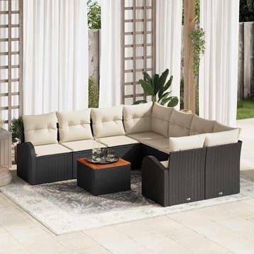 vidaXL Tuinbankenset 9 st Zwart poly rattan, Verzenden, Nieuw, Rotan, Meer dan 8 zitplaatsen