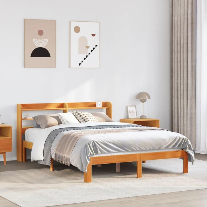 vidaXL Bedframe zonder matras massief grenenhout wasbruin, Huis en Inrichting, Slaapkamer | Bedden, 120 cm, 190 cm of minder, Bruin
