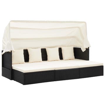 vidaXL Tuinbed met luifel poly rattan zwart, Verzenden, Nieuw