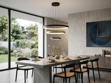 Veiling - Hanglamp Zand Zwart en Goud Trio Ring 50W LED CCT, Huis en Inrichting, Nieuw