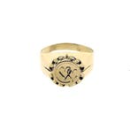 Gouden heren pinkring met harten gravering, Gebruikt, Overige kleuren, Heer, Ophalen of Verzenden