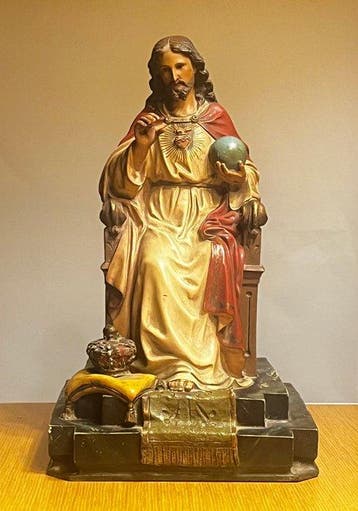 sculptuur, Sagrado Corazón, Cristo Rey - 42 cm - Houtpasta,