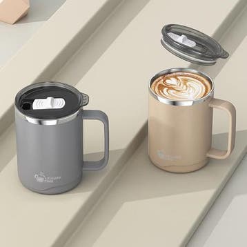 Dubbelwandige RVS Koffiemok met Handvat en Deksel, Verzenden, Nieuw