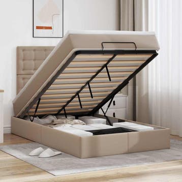vidaXL Ottoman bed met matras en LEDs 120x200cm kunstleer, Overige materialen, Bruin, Verzenden, Nieuw