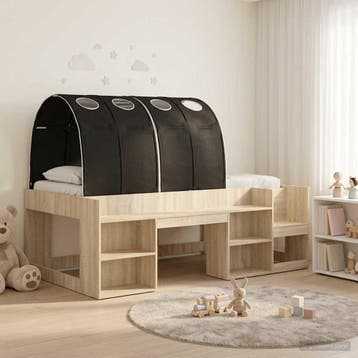 vidaXL Bed met Tunnel 3 st Sonoma Eiken en Zwart Bewerkt, Huis en Inrichting, Verzenden, Nieuw, Bruin, Hout