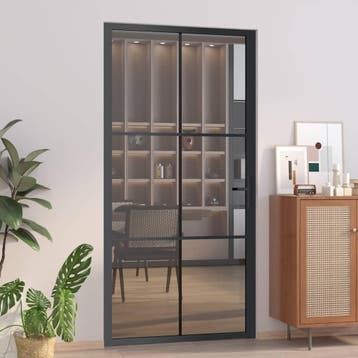 vidaXL Binnendeur 102,5x201,5 cm ESG-glas en aluminium zwart, Verzenden, Nieuw