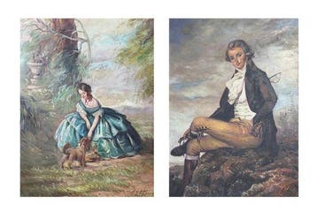 Rafael Atencia (XX) - Pareja de personas de época óleo sobre, Antiek en Kunst