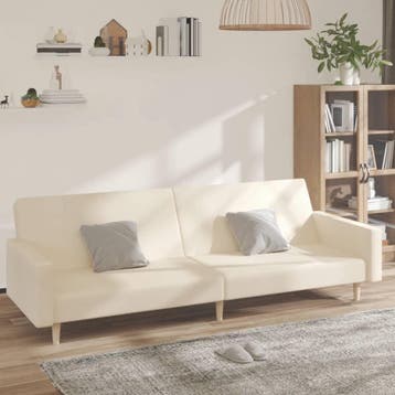 vidaXL Slaapbank 2-zits stof crèmekleurig, Verzenden, Minder dan 150 cm, Stof, Nieuw