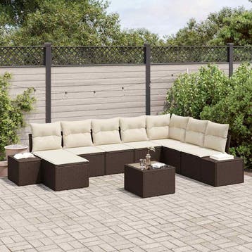 vidaXL Tuin Sofa Set 8 st Bruin en Crème poly rattan, Verzenden, Nieuw, 8 zitplaatsen