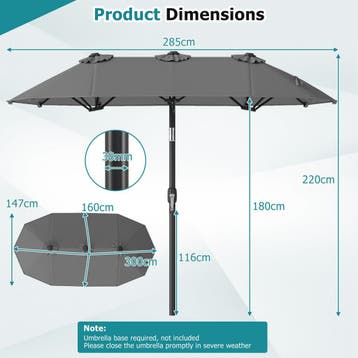 2dekans | Coast Dubbele Parasol 300 x 160 cm - Rechthoekig -, Ophalen of Verzenden, Zo goed als nieuw