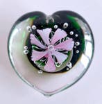 Presse-papier - Heart Shaped Art Glass with Pink Flower -