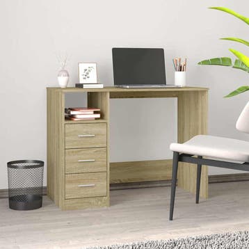 vidaXL Bureau met lades 102x50x76 cm bewerkt hout sonoma, Verzenden, Nieuw