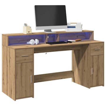 vidaXL Bureau met LED-verlichting 160x55x91 cm hout, Huis en Inrichting, Verzenden, Nieuw
