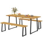 TRUUSK 3-delige Houten Eetgroep - Eettafel met 2 Banken - Pa, Tuin en Terras, Verzenden, Nieuw